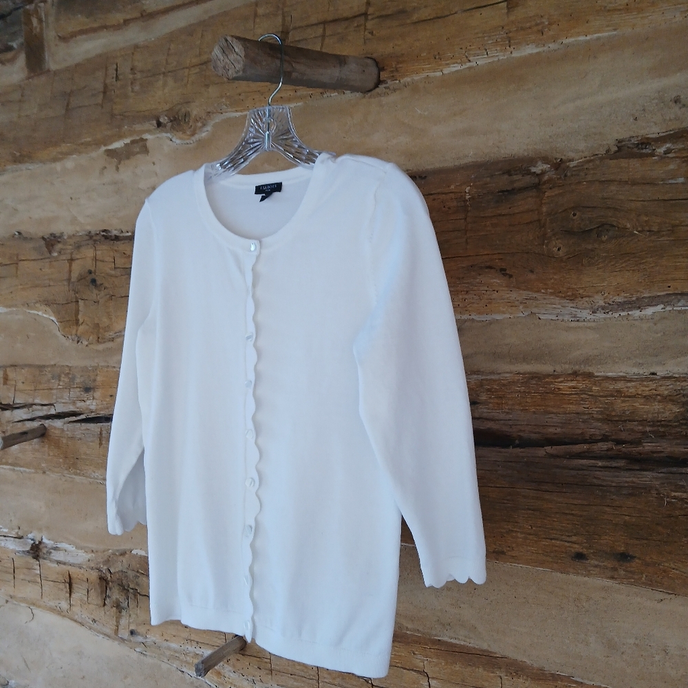 Talbots White Crew Neck Cotton Blend Cardigan SP - Picture 4 of 10